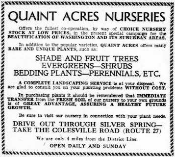 Quaint Acres Nursery ad in Sunday Star April 18, 1932